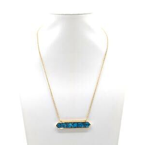 Signed ar Gold Tone Turquoise Bar 18"-20" Chain Pendant Necklace